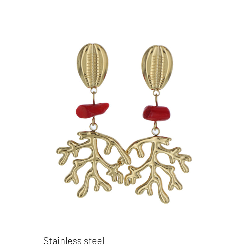 B.O. ACIER FORME COQUILLAGE PENDENTIF CORAIL
