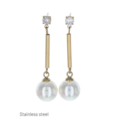 STEEL EARRINGS STRAIGHT WITH PEARLES