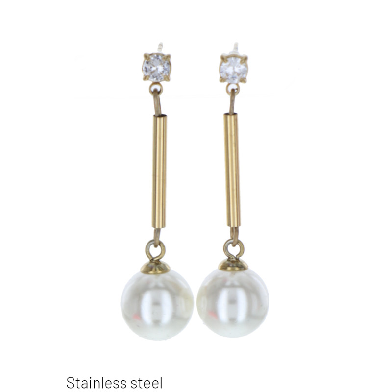 STEEL EARRINGS STRAIGHT WITH PEARLES