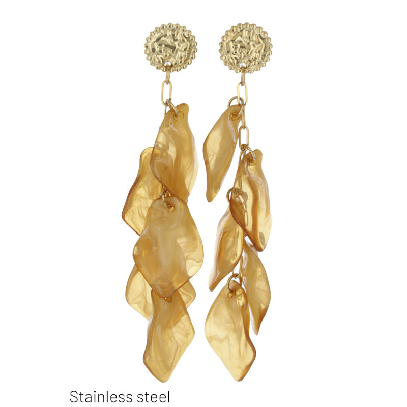 STEEL EARRINGS LEAVES SHAPE WITH RESIN