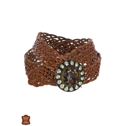 LEREN RIEM, GEVLOCHTEN RIEM MET RONDEGESP