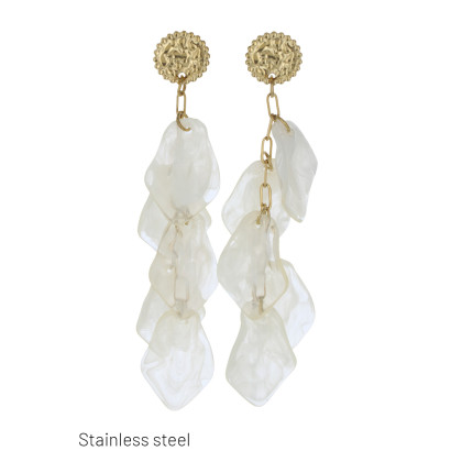 STEEL EARRINGS LEAVES SHAPE WITH RESIN