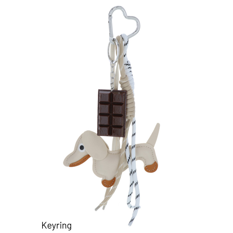 PORTE-CLEFS AVEC CHIEN, CHOCOLAT ET POMPON