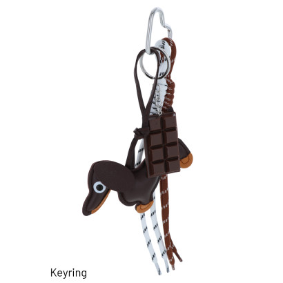 PORTE-CLEFS AVEC CHIEN, CHOCOLAT ET POMPON