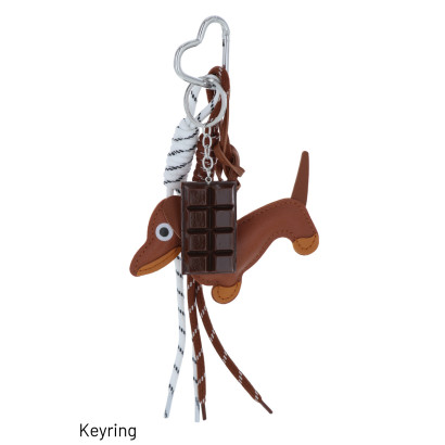PORTE-CLEFS AVEC CHIEN, CHOCOLAT ET POMPON