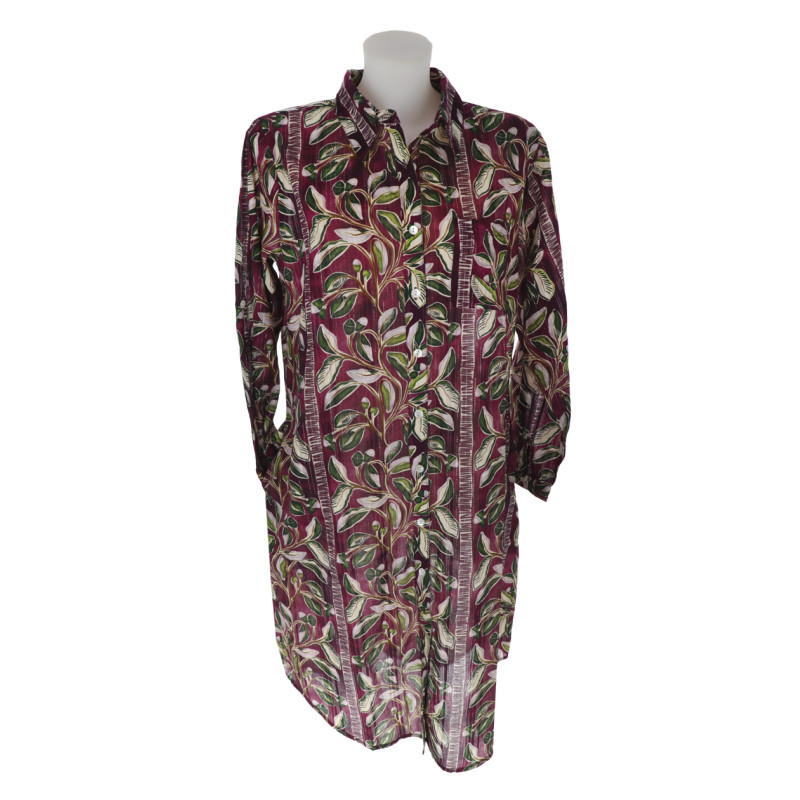COTTON TUNIC LEAVES PATTERN WITH BUTTON CLOSER