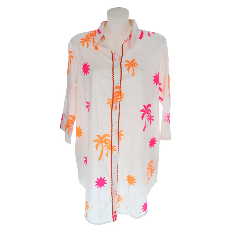 COTTON TUNIC WITH PALM TREES AND SUN PATTERN