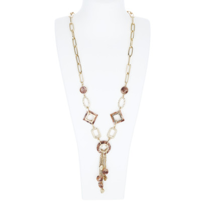 COLLAR LARGA ENLACE, EFECTO DE MÛRMOL, POMPONES