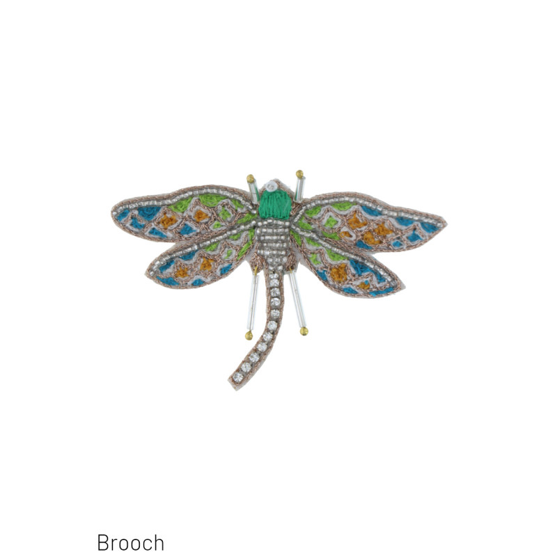 BROCHE AVEC LIBELLULE ET PERLES