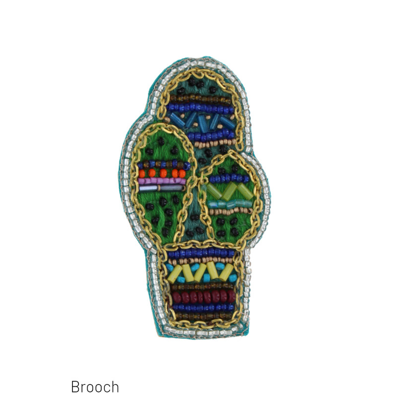 BROCHE FORME DE CACTUS AVEC PERLES A FACETTES