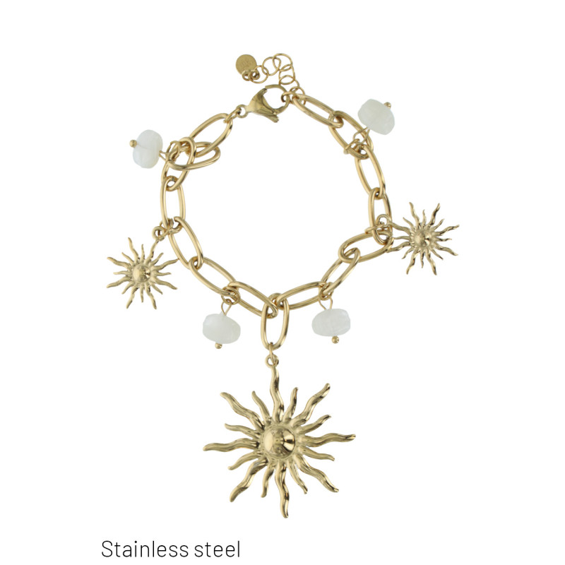 BRACELET EN ACIER AVEC SOLEIL ET PIERRE CARRÉ