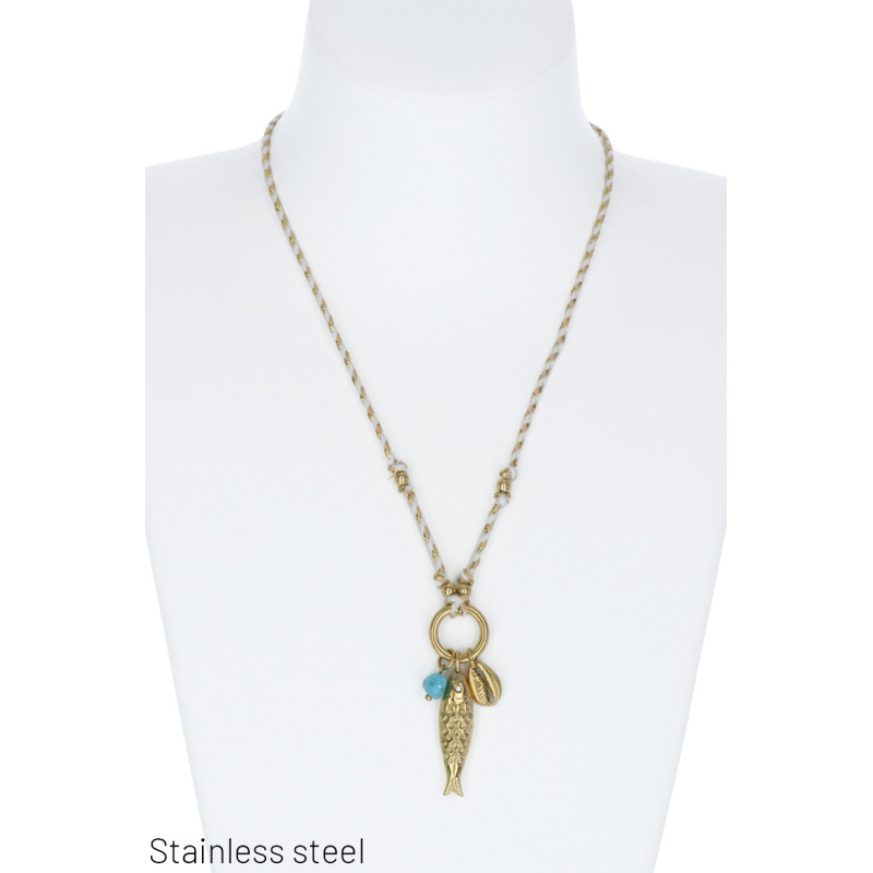COLLIER CORDE & BRELOQUES ACIER: POISSON, COQUILLA