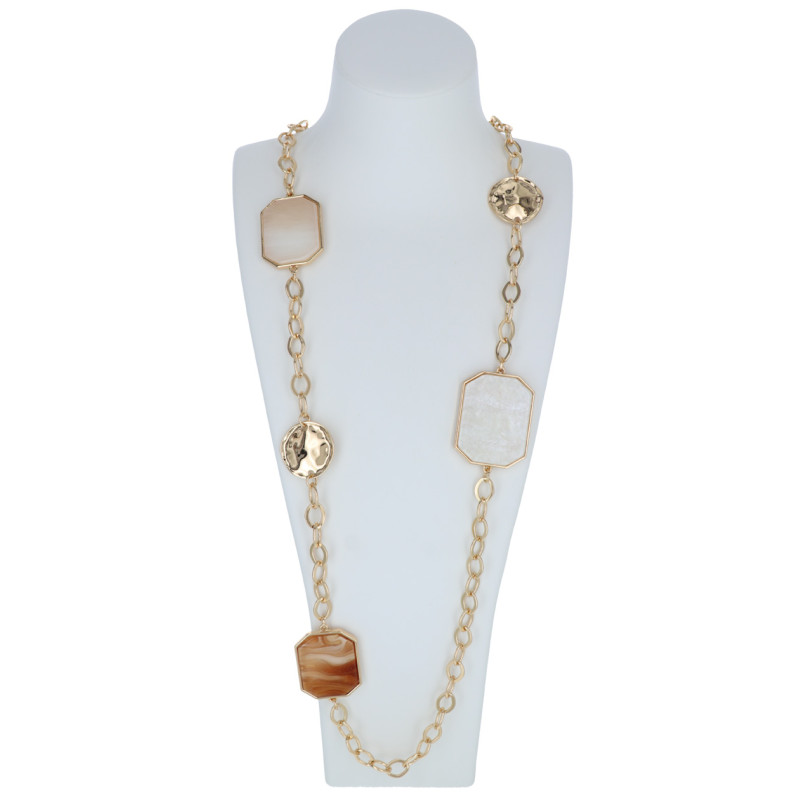 LONG NECKLACE WITH GEOMETRIC PENDANT IN RESIN