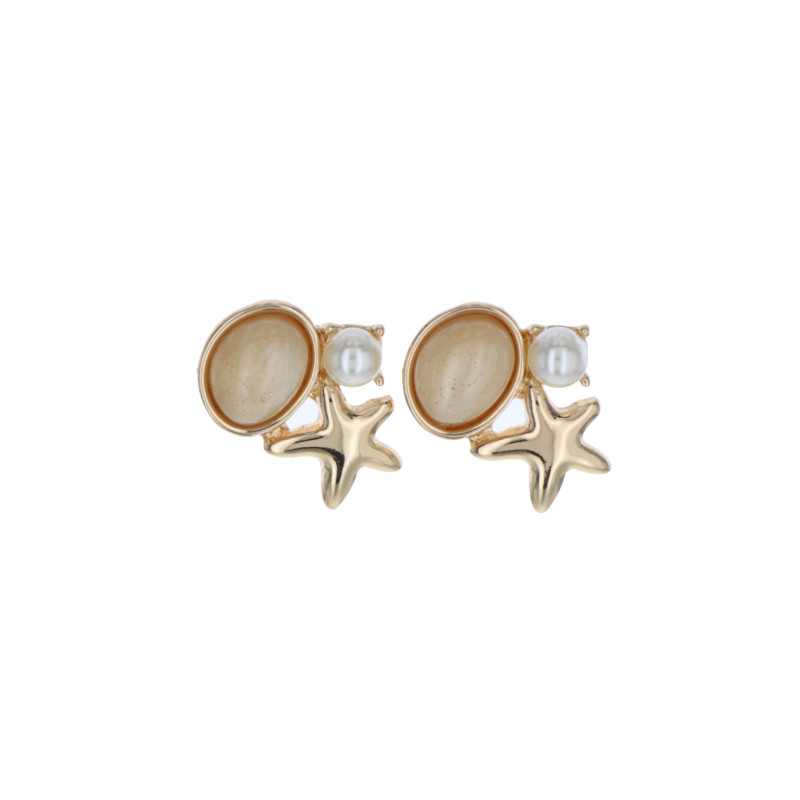BOUCLE D'OREILLE AVEC ÉTOILE, PERLE, PERLE RÉSINE