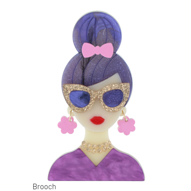 BROCHE CON DAMA CON LAZO EN EL PELO