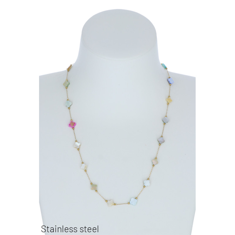 COLLIER EN ACIER, PENDENTIF FLEUR, RÉSINE
