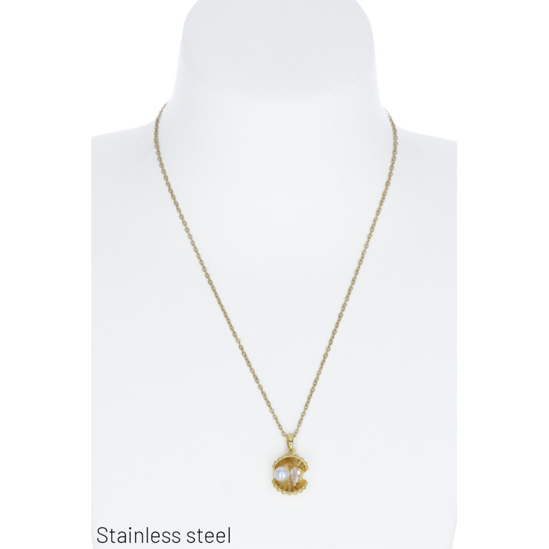 ST.STEEL NECKLACE WITH SHELL SHAPE AND PEARL