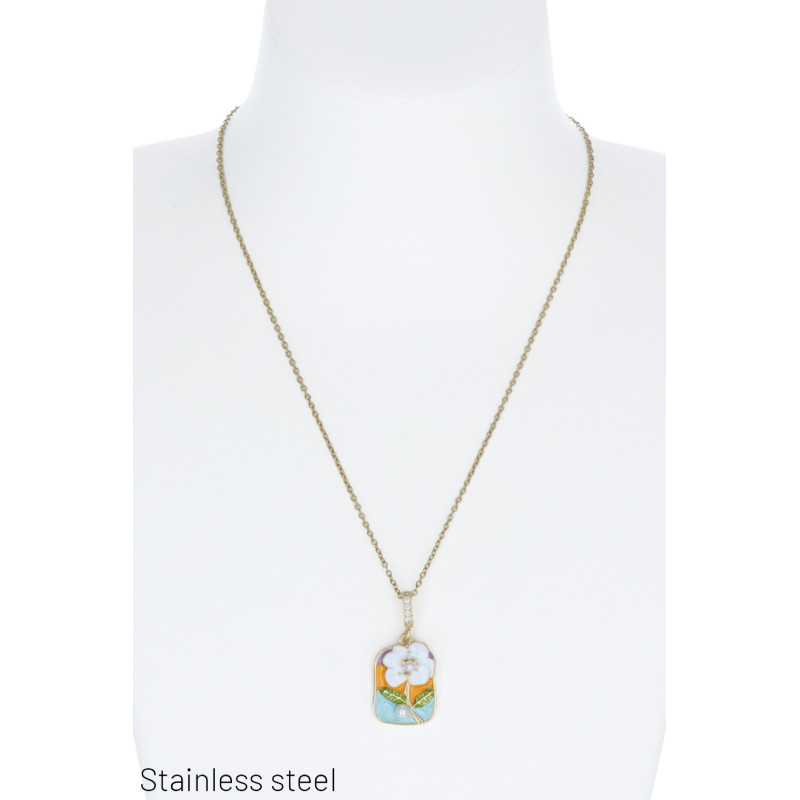 COLLIER EN ACIER AVEC PENDENTIF FLEURS