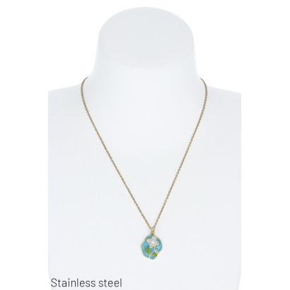 COLLIER EN ACIER AVEC PENDENTIF FLEURS