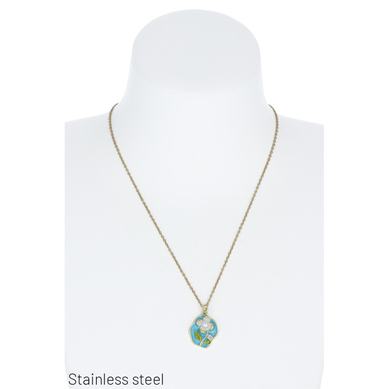 COLLIER EN ACIER AVEC PENDENTIF FLEURS