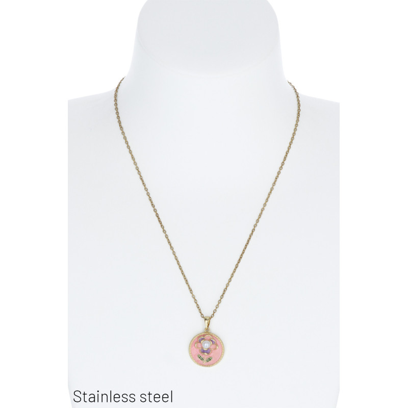 COLLIER EN ACIER AVEC PENDENTIF FLEURS