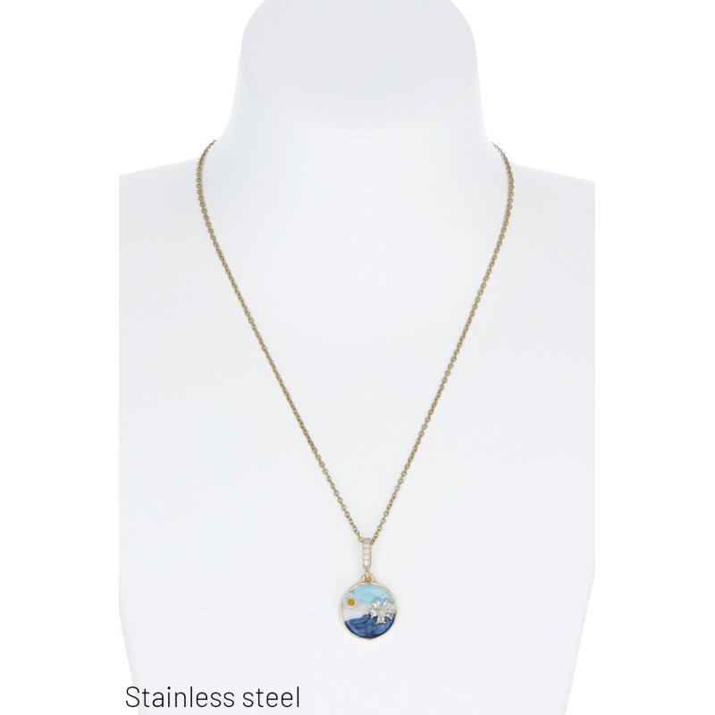 COLLIER 2 RANGS EN ACIER AVEC PERLES & FLEURS