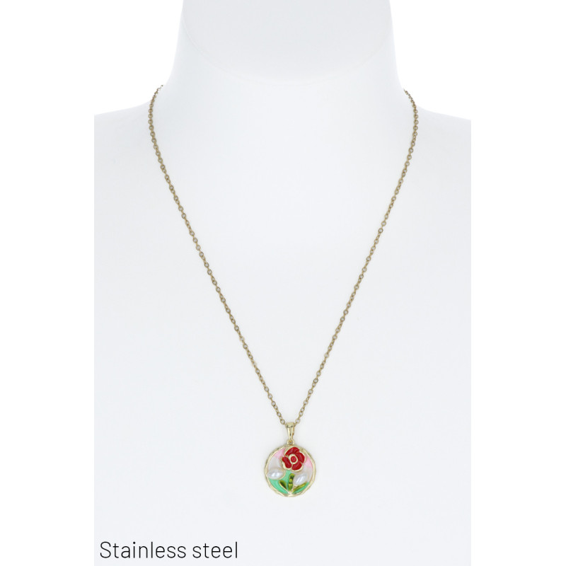 COLLIER EN ACIER AVEC PENDENTIF FLEURS