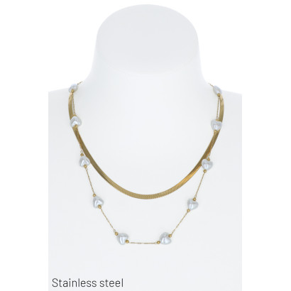 COLLIER EN ACIER À 2 RANGEES AVEC PENDENT. COEURS
