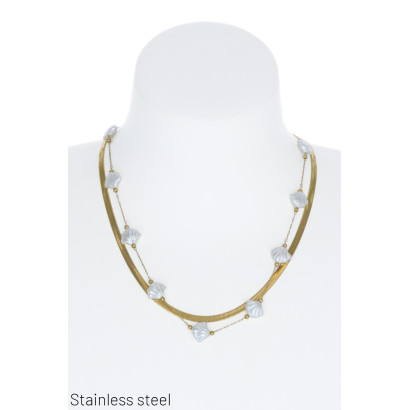 COLLIER EN ACIER À 2 RANGEES AVEC PENDENT. COQUILL