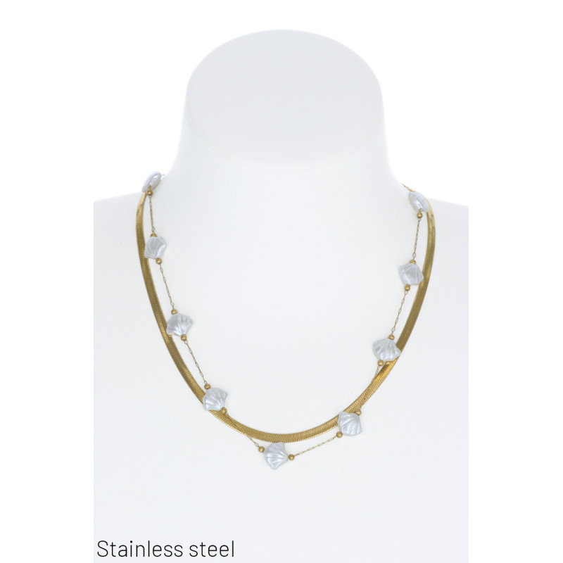 COLLIER EN ACIER Ú 2 RANGEES AVEC PENDENT. COQUILL