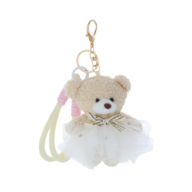 PORTE-CLEFS EN FORME DE NOUNOURS, NOEUD ET POMPON