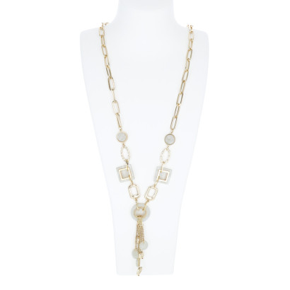 COLLAR LARGA ENLACE, EFECTO DE MÛRMOL, POMPONES