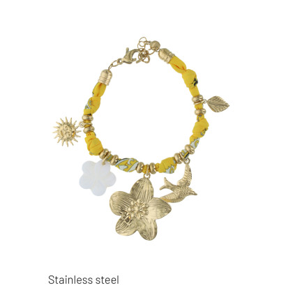 FABRIC, STEEL BRACELET WITH SUN, FLOWER, BIRD