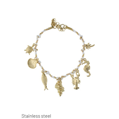 BRACELET À CORDE, ACIER AVEC COQUIL., ANIMALS, PAL