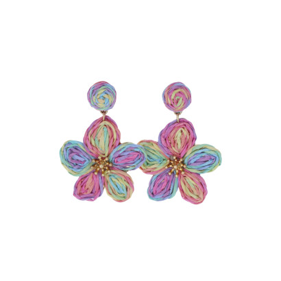 BOUCLES D'OREILLES, FORME DE FLEUR EN RAPHIA