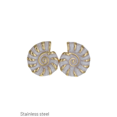 EARRINGS STL.STEEL ROUND SHAPE, SHELLS