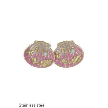 BOUCLES D'OR. ACIER FORME DE COQUILLAGE ET PERLE