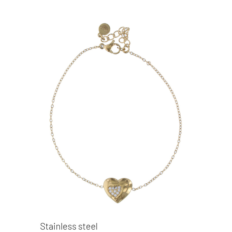 BRACELET EN ACIER AVEC COEUR ET STRASS
