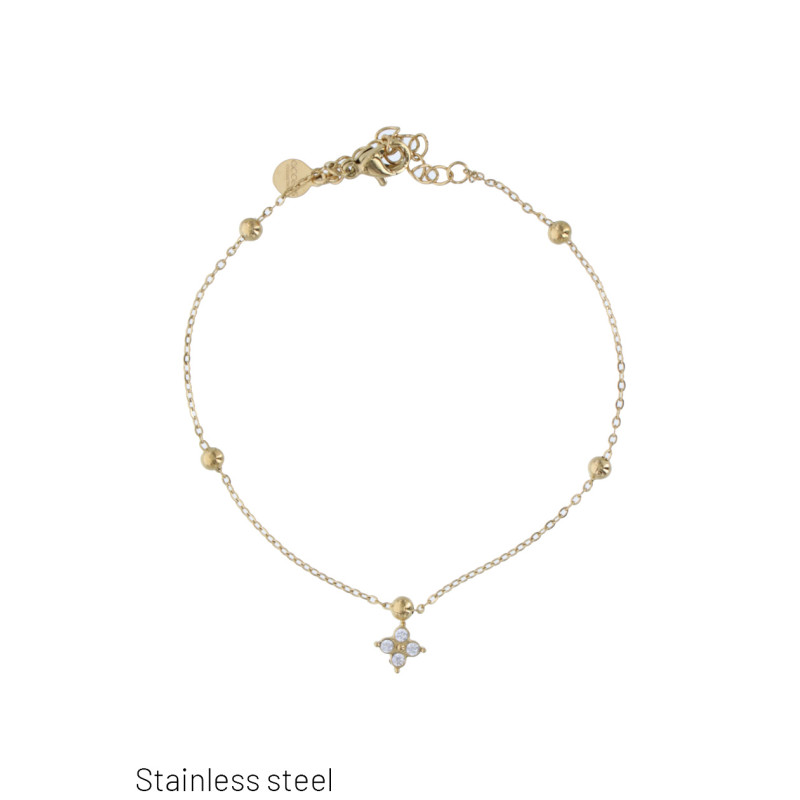 BRACELET EN ACIER AVEC FLEUR ET STRASS