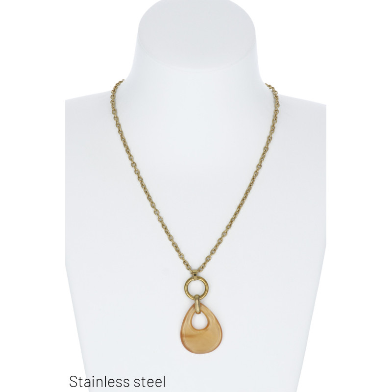 COLLIER EN ACIER, PENDENTIFS FORME GOUTTE, RESINE