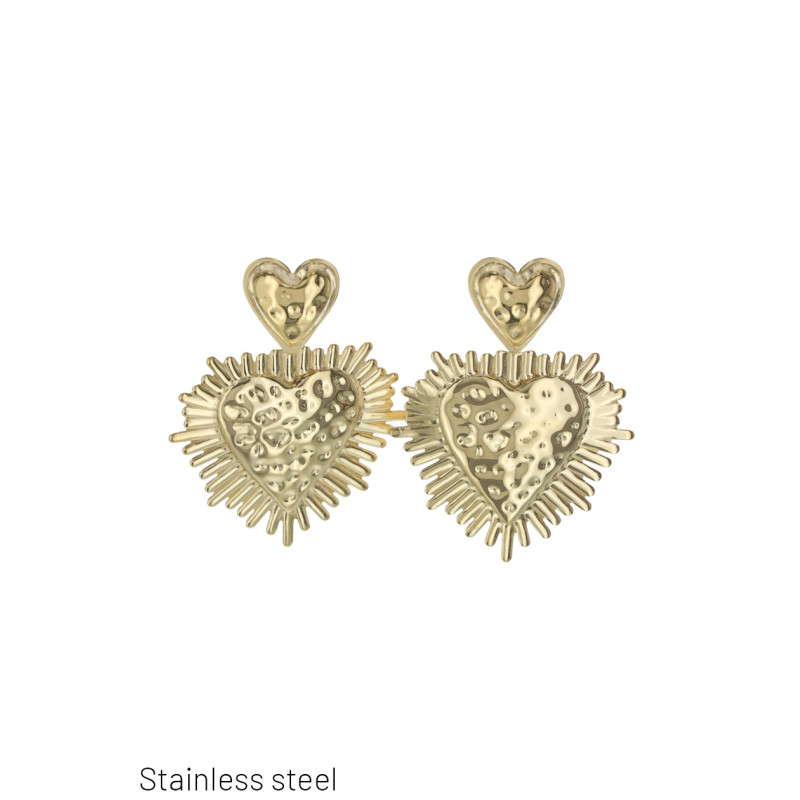 STEEL EARRING WITH HEART AND RAYS