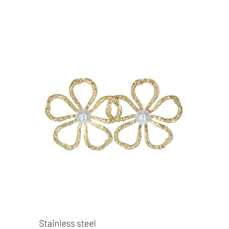 STEEL EARRING FLOWER SHAPE WITH PEARLS