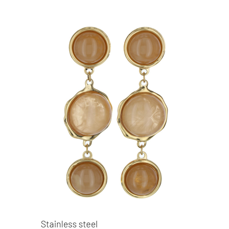 BOUCLES D'OREILLES EN ACIER & RESINE FORME RONDE