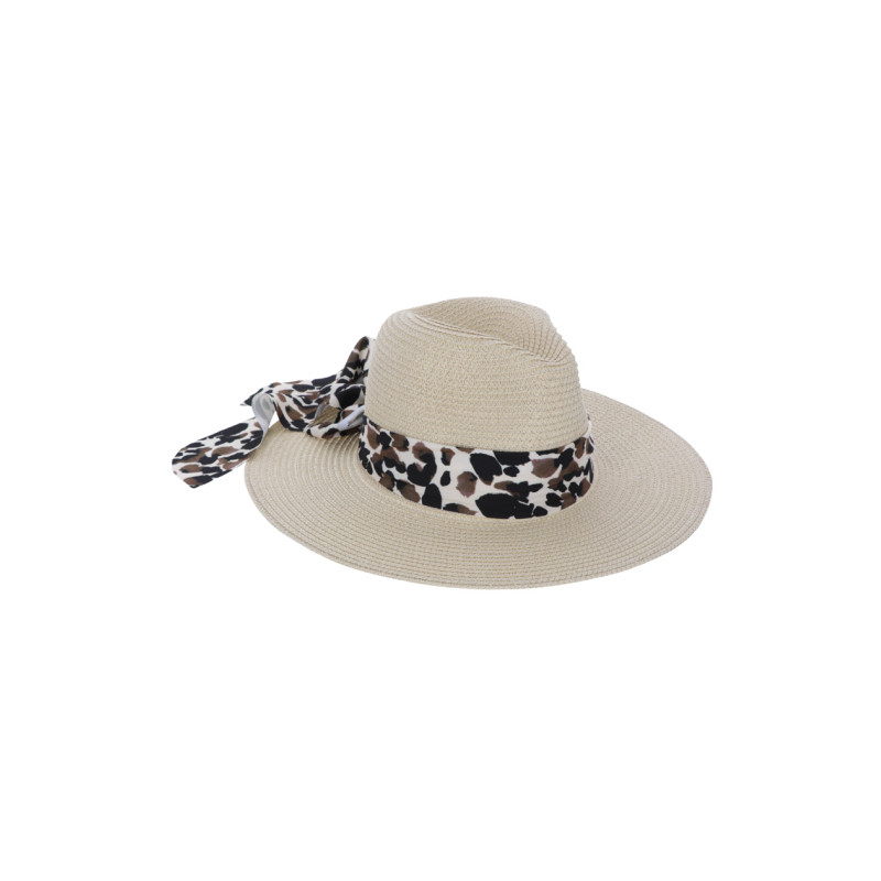 PAPER STRAW HAT WITH ANIMAL PATT. RIBBON AND KNOT