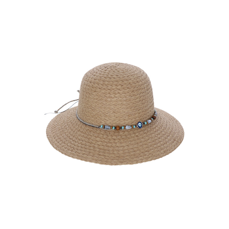 PAPER STRAW HAT WITH MULTI BEADS RIBBON
