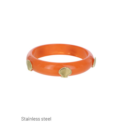 BRACELET RIGIDE EN RÉSINE, DÉCOR. COQUILLAGE ACIER