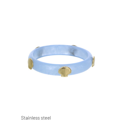 BRACELET RIGIDE EN RÉSINE, DÉCOR. COQUILLAGE ACIER