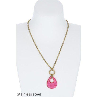 COLLIER EN ACIER, PENDENTIFS FORME GOUTTE, RESINE