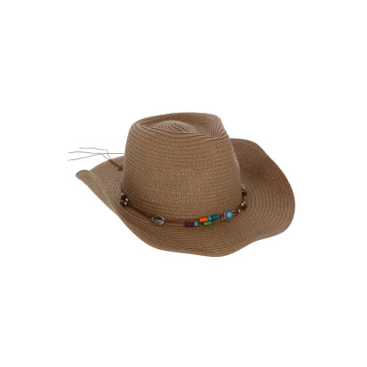 CHAPEAU DE PAILLE AVEC COQUILLAGES, PIERRES SUR RU