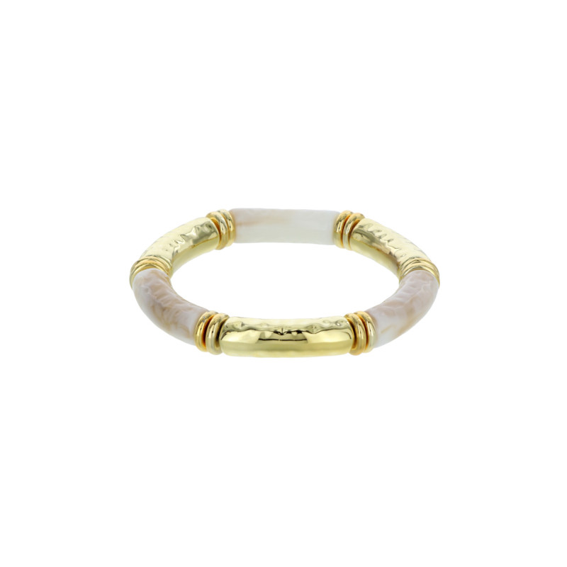 BRACELET ELASTIQUE, RÉSINE EFFET MARBRÉ, TUBE MET.